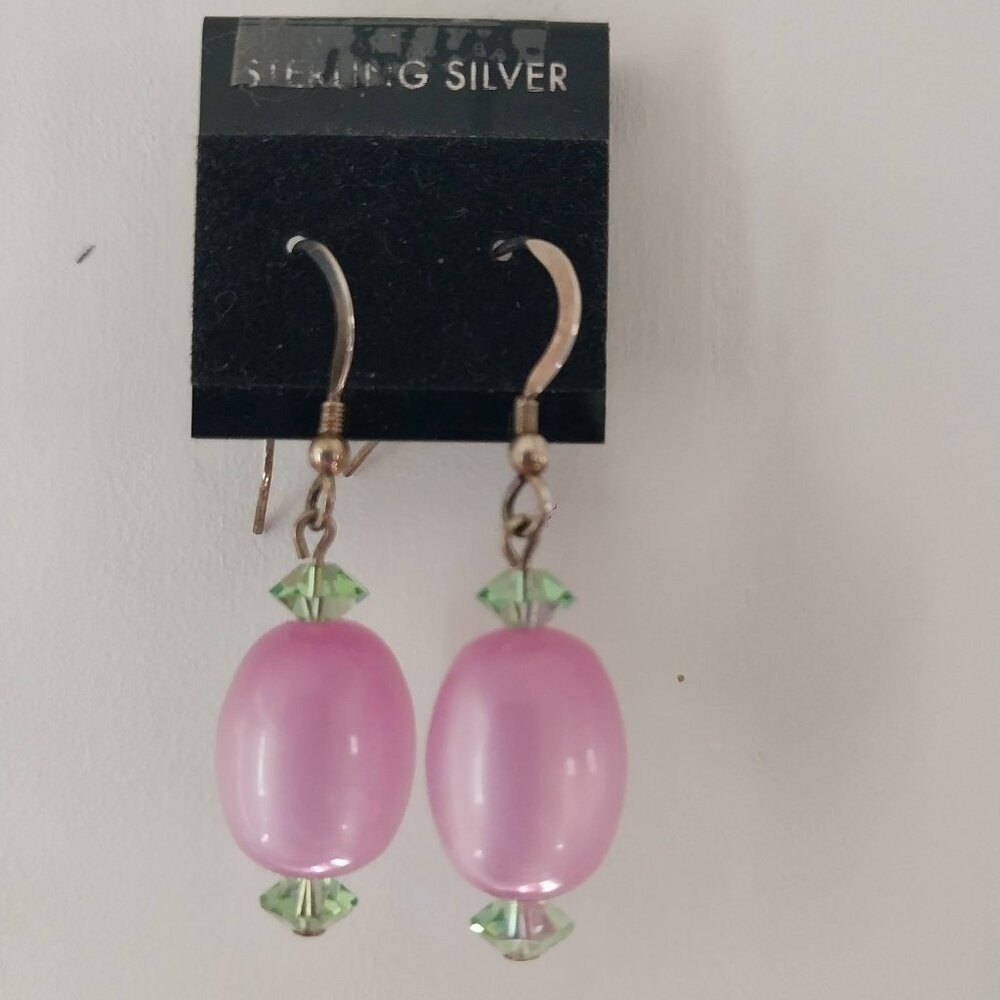 Sterling Earrings with Swarovski Crystals and Vintage Moonglow Lucite